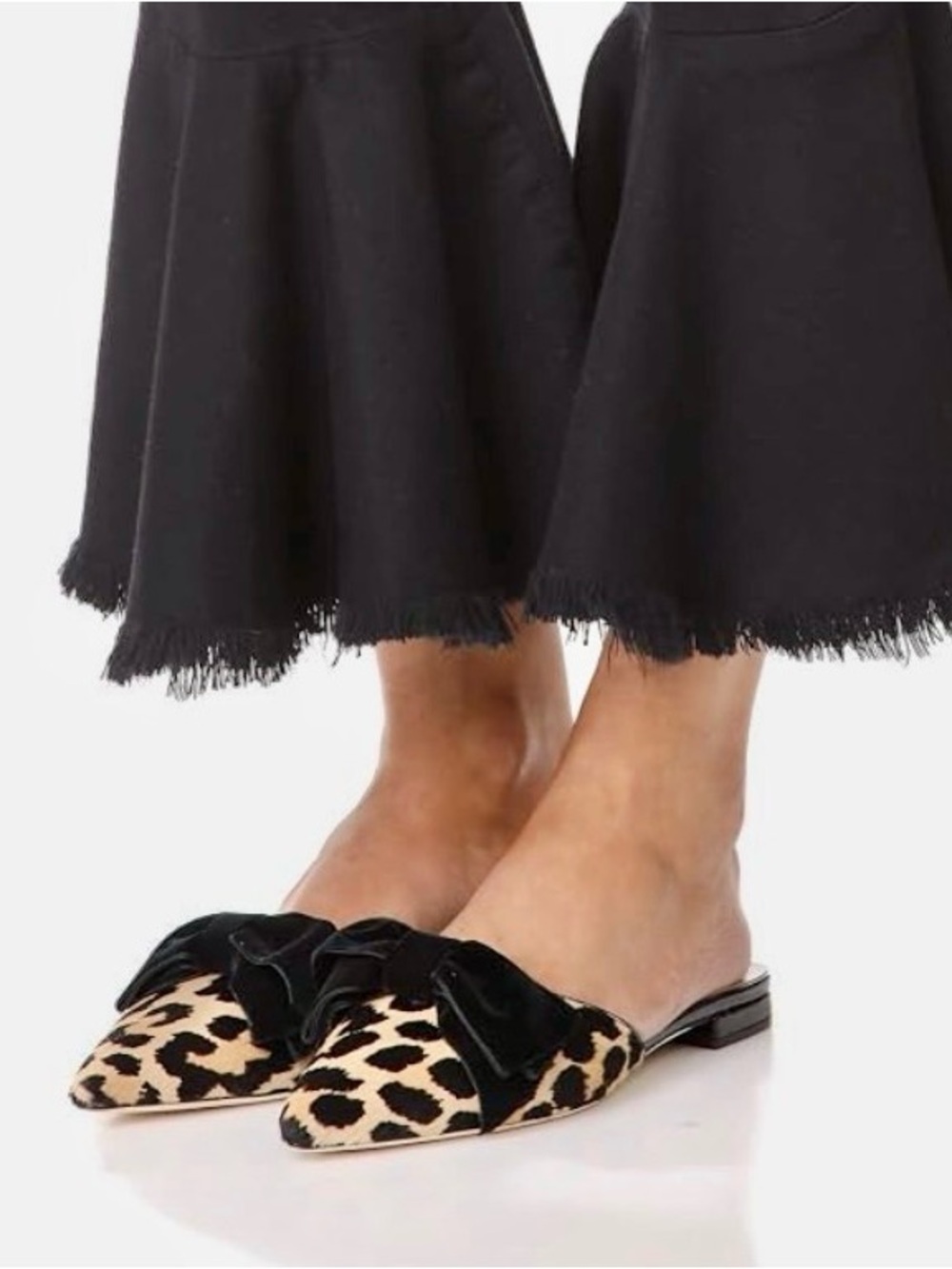 kate spade Pointed Toe Leopard Print Mule With Black Velvet Bow | size 8.5